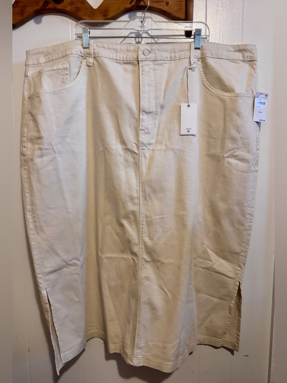 Good American Ivory Denim Midi Skirt